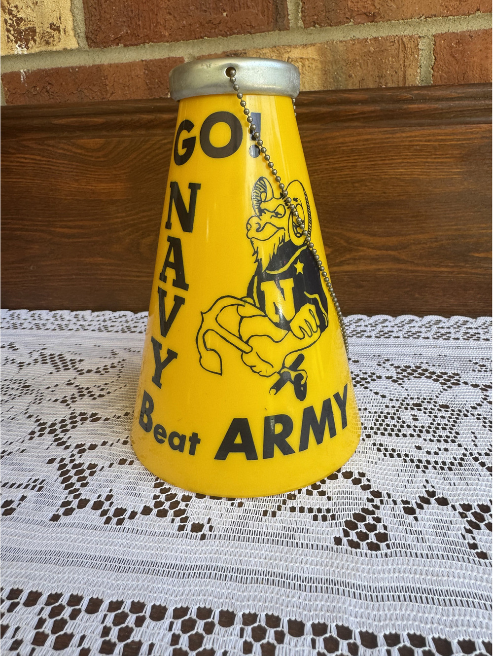 Vintage Yellow Go Navy Beat Army Megaphone with Chain